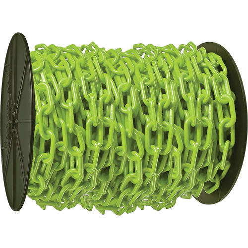 Chaîne de s&eacute;curit&eacute; en plastique robuste, Vert, Maillon de 2", 100' de long Distribution Jean Lapalme