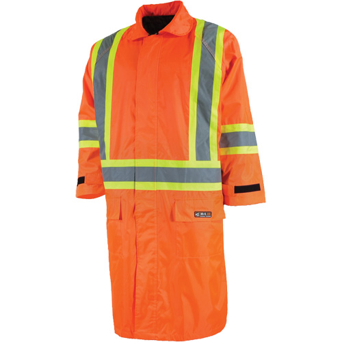 Imperm&eacute;able long avec capuchon amovible, Nylon/PVC, Petit, Orange haute visibilit&eacute; Distribution Jean Lapalme