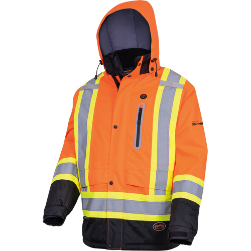 5407 Manteau de s&eacute;curit&eacute; imperm&eacute;able, isol&eacute;e et chauff&eacute;e, Hommes, Petit, Orange haute visibilit&eacute; Distribution Jean Lapalme