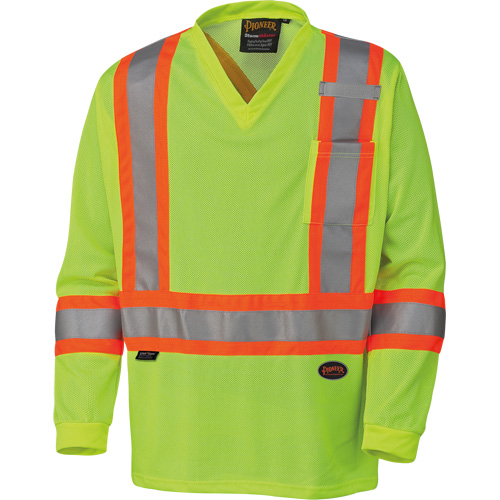 6985 Chandail de s&eacute;curit&eacute; &agrave; manches longues pour circulation en micromaille, Petit, Jaune lime haute visibilit&eacute; Distribution Jean Lapalme