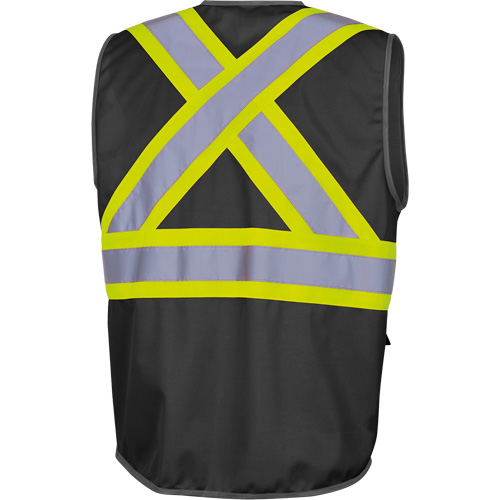 6959BK Tricot High-Visibility Safety Vest with Zipper Closure, Black, X-Small, Polyester Distribution Jean Lapalme