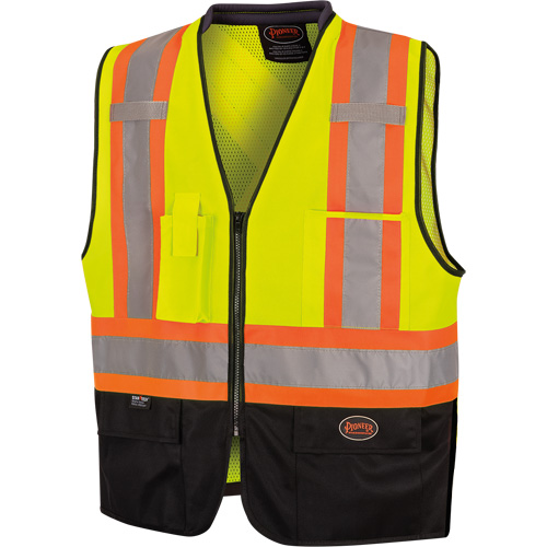 6895 Veste de s&eacute;curit&eacute; haute visibilit&eacute; bicolore avec fermeture &agrave; glissi&egrave;re sur tout le devant, Noir/Jaune lime haute visibilit&eacute;, 2T-Grand/3T-Grand, Polyester Distribution Jean Lapalme