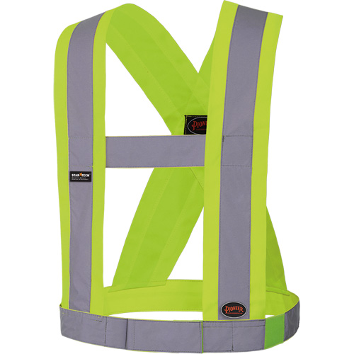 5493 Bretelles ajustables de s&eacute;curit&eacute; haute visibilit&eacute; de 4" de largeur, R&eacute;pond ou surpasse la norme CSA Z96 classe 2 - niveau 2, Jaune lime haute visibilit&eacute;, Couleur r&eacute;fl&eacute;chissante Argent, Taille uniq Distribution Jean Lapalme