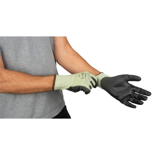 Gants &eacute;lastiques &eacute;cologiques sans coutures r&eacute;sistants &agrave; la coupe, Taille 8, Calibre 13, Rev&ecirc;tement Polyur&eacute;thane, Enveloppe en PEHP/rPET, ASTM ANSI niveau A4 Distribution Jean Lapalme