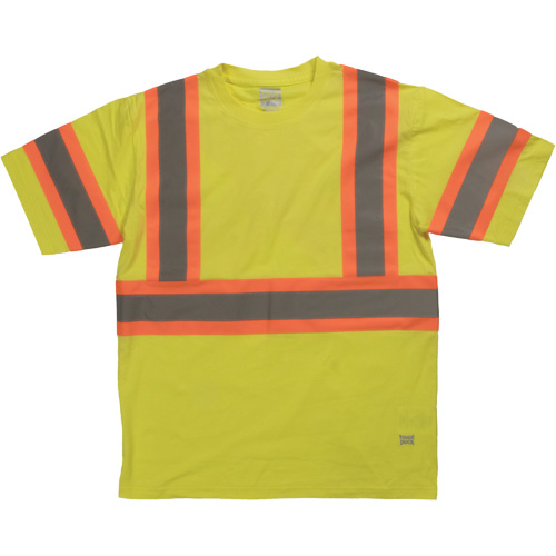 Chemise de s&eacute;curit&eacute; &agrave; manches courtes, Coton, T-petit, Jaune lime haute visibilit&eacute; Distribution Jean Lapalme