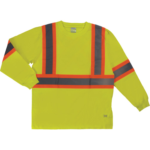Long Sleeve Safety T-Shirt, Cotton, X-Small, High Visibility Lime-Yellow Distribution Jean Lapalme