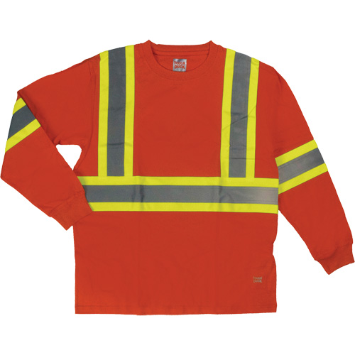 Long Sleeve Safety T-Shirt, Cotton, X-Small, High Visibility Orange Distribution Jean Lapalme