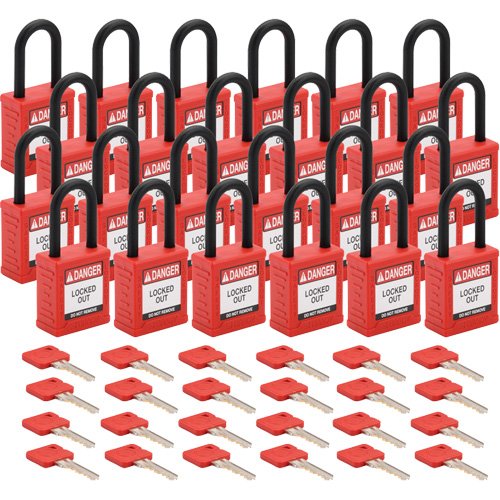 Cadenas de verrouillage Velocity, Rouge, Cl&eacute;s diff&eacute;rentes, Nylon, Largeur de 1-1/2" Distribution Jean Lapalme