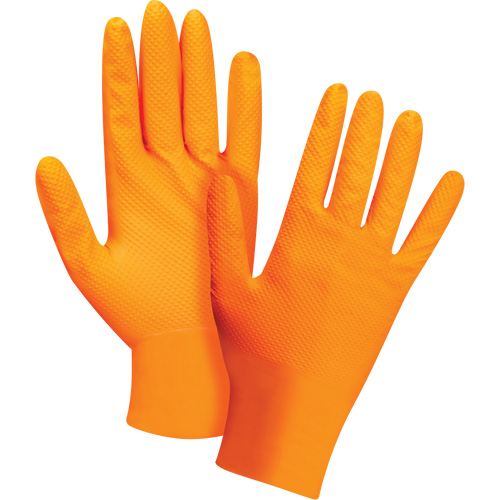 Gants d'examen de poids lourd &agrave; prise tactile, Petit, Nitrile, 8 mils, Sans poudre, Orange, Classe 2 Distribution Jean Lapalme