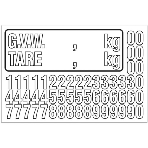 Trousse de num&eacute;rotation de la masse brute du v&eacute;hicule (MBV) pour camion, Num&eacute;ros/lettres/ponctuation assortis, Blanc Distribution Jean Lapalme