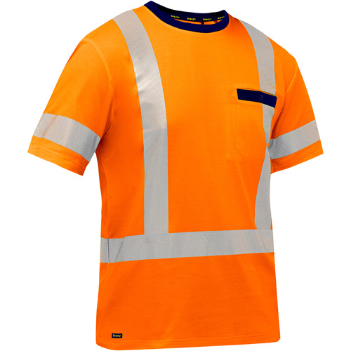 Chemise &agrave; manches courtes et X au dos Bisley, Poly-coton, Petit, Orange haute visibilit&eacute; Distribution Jean Lapalme