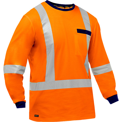 Chemise &agrave; manches longues et X au dos Bisley, Poly-coton, Petit, Orange haute visibilit&eacute; Distribution Jean Lapalme