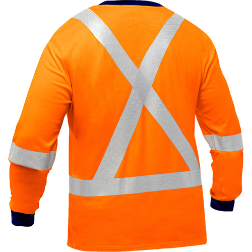 Chemise &agrave; manches longues et X au dos Bisley, Poly-coton, Petit, Orange haute visibilit&eacute; Distribution Jean Lapalme