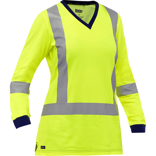Bisley&reg; Women's X-Back Long Sleeve Shirt, Poly-Cotton, Small, High Visibility Lime-Yellow Distribution Jean Lapalme