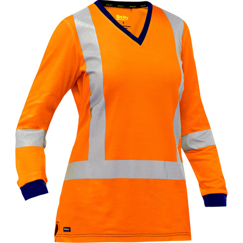 Chemise &agrave; manches longues et X au dos Bisley pour femmes, Poly-coton, Petit, Orange haute visibilit&eacute; Distribution Jean Lapalme