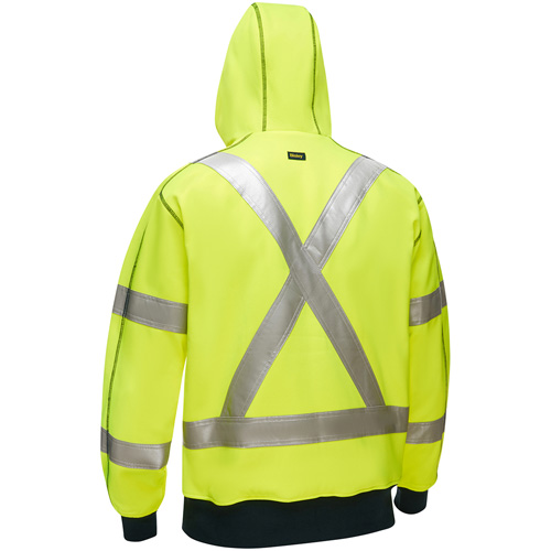 Coton ouat&eacute; doubl&eacute; de sherpa avec capuchon &agrave; fermeture &eacute;clair compl&egrave;te et X au dos Bisley, T-Grand, Jaune lime haute visibilit&eacute; Distribution Jean Lapalme