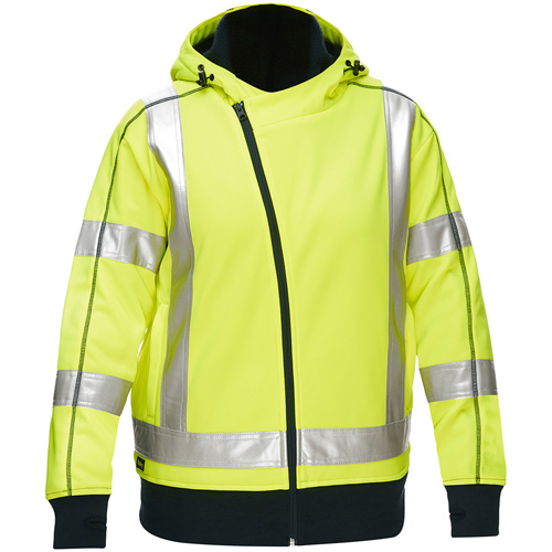 Bisley&reg; X-Back Women's Contoured Full Zip Hooded Sweatshirt with Sherpa Lining, 3X-Large, High Visibility Lime-Yellow Distribution Jean Lapalme