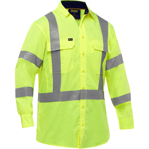 Bisley&reg; X-Back Long Sleeve Work Shirt with X-Airflow, Poly-Cotton, Small, High Visibility Lime-Yellow Distribution Jean Lapalme