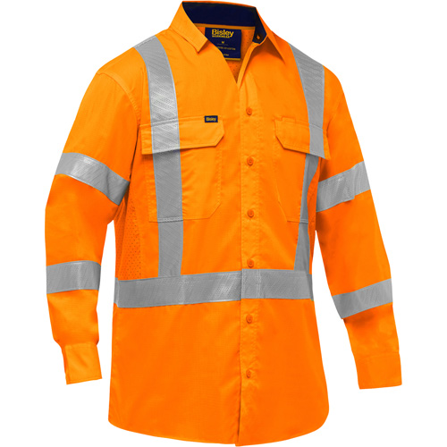 Bisley&reg; X-Back Long Sleeve Work Shirt with X-Airflow, Poly-Cotton, Small, High Visibility Orange Distribution Jean Lapalme