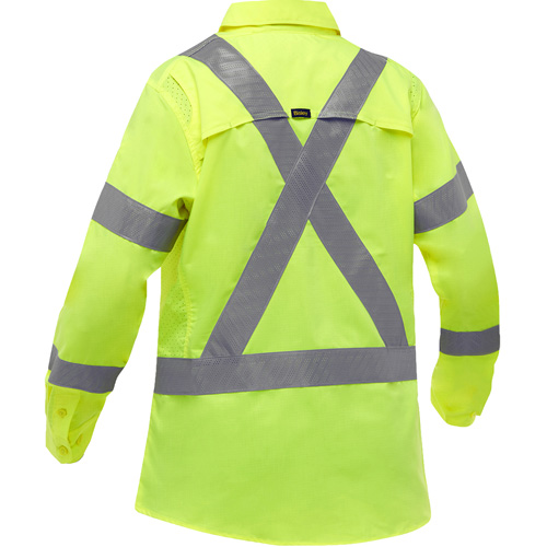 Bisley&reg; X-Back Women's Long Sleeve Work Shirt with X-Airflow, Poly-Cotton, Small, High Visibility Lime-Yellow Distribution Jean Lapalme