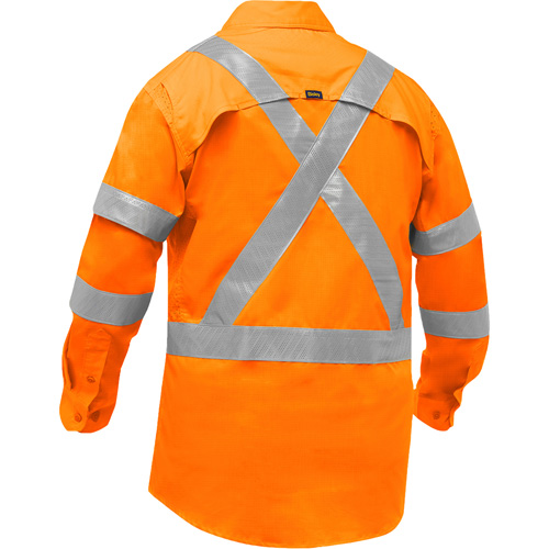 Chemise de travail &agrave; manches longues et X au dos Bisley avec X-Airflow pour femmes, Poly-coton, Petit, Orange haute visibilit&eacute; Distribution Jean Lapalme