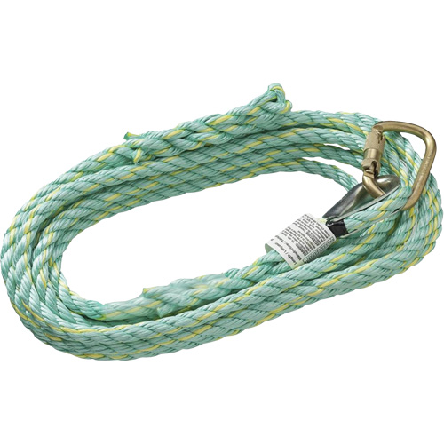 VL-1115-25 Cordage de s&eacute;curit&eacute; vertical avec mousqueton d'ancrage &agrave; une extr&eacute;mit&eacute; & &eacute;clisse dorsale d'extr&eacute;mit&eacute; &agrave; la traîne, Copolym&egrave;re Distribution Jean Lapalme