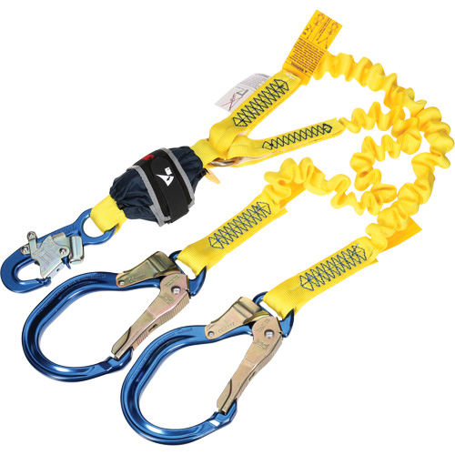 Longe &eacute;lastique d'ancrage double &agrave; amortisseur de choc en sangle, 6', Point d'ancrage &agrave; Crochet d'armature, Crochet mousqueton aux jambes Distribution Jean Lapalme