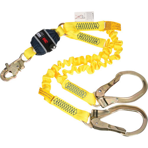 Twin-Leg Stretch Web Shock-Absorbing Lanyard, 6', Rebar Hook Center, Snap Hook Leg Ends Distribution Jean Lapalme