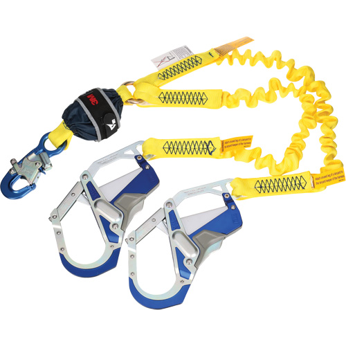 Twin-Leg Stretch Web Shock-Absorbing Lanyard, 6', Rebar Hook Center, Snap Hook Leg Ends Distribution Jean Lapalme