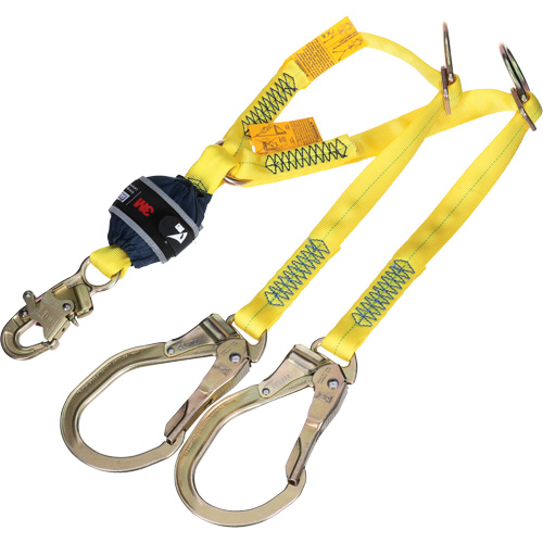 Twin-Leg Tie-Back Web Shock-Absorbing Lanyard, 4', Rebar Hook Center, Snap Hook Leg Ends, Polyester Distribution Jean Lapalme