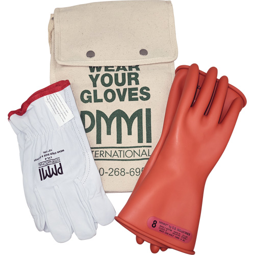 Rubber Electrical Insulating Glove Kit, ASTM Class 0, Size 8, 11" L Distribution Jean Lapalme