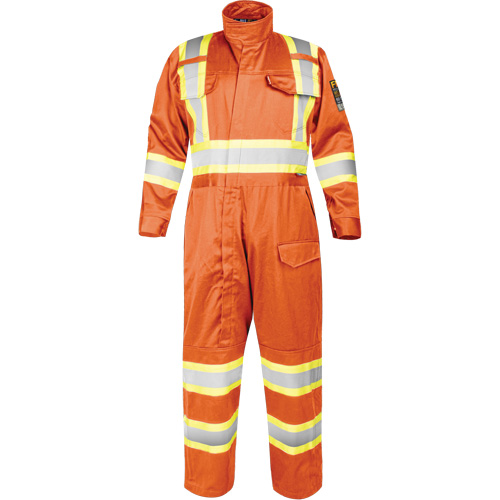 Combinaison ignifug&eacute;e avec bandes haute visibilit&eacute;, Taille Petit, Orange Distribution Jean Lapalme