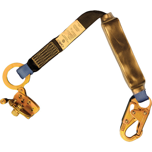 Trailing Rope Grab with Attached Shock Pack Lanyard, 2', Snap Hook Center, Snap Hook Leg Ends, Polyester Distribution Jean Lapalme