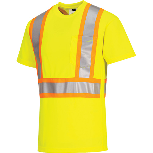 T-shirt de s&eacute;curit&eacute; &agrave; bandes contrastantes, Polyester, Petit, Jaune lime haute visibilit&eacute; Distribution Jean Lapalme