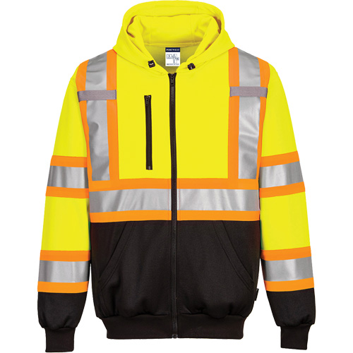 Chandail de s&eacute;curit&eacute; &agrave; capuchon avec bandes contrastantes, Petit, Noir/Jaune lime haute visibilit&eacute; Distribution Jean Lapalme