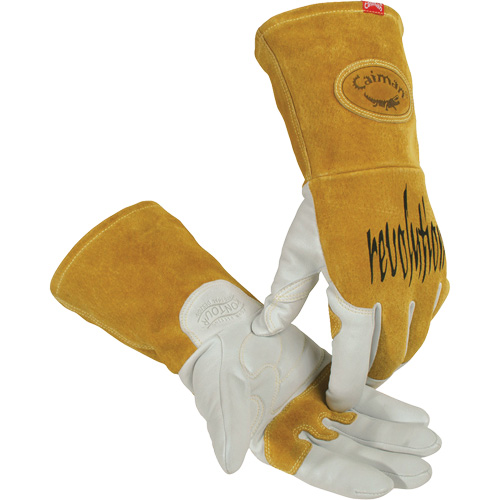 Gants de soudeur TIG/MIG de premi&egrave;re qualit&eacute; avec dos en cuir de vache refendue isol&eacute;es et ignifug&eacute;s Caiman, Cuir fleur de ch&egrave;vre, Taille Petit Distribution Jean Lapalme