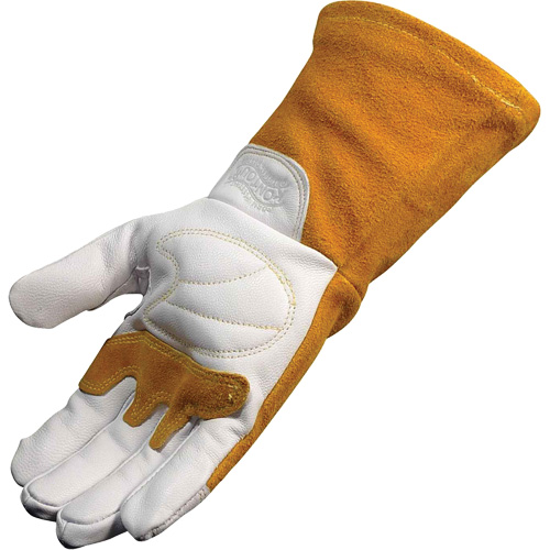 Gants de soudeur TIG/MIG de premi&egrave;re qualit&eacute; avec dos en cuir de vache refendue isol&eacute;es et ignifug&eacute;s Caiman, Cuir fleur de ch&egrave;vre, Taille Moyen Distribution Jean Lapalme