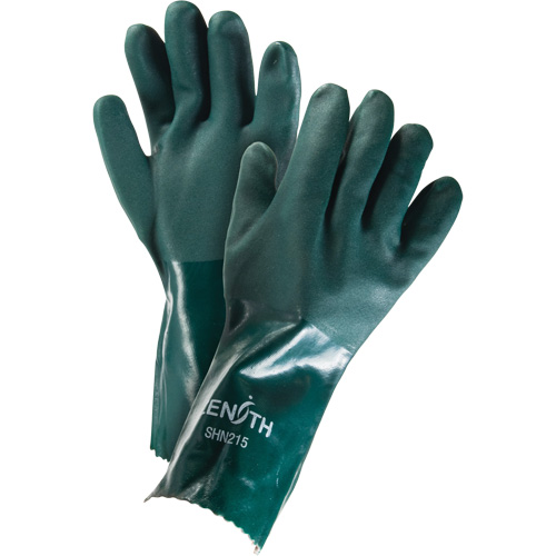 Double Dipped Green Gloves, 14" L, PVC, Cotton Jersey Inner Lining, 70-mil Distribution Jean Lapalme
