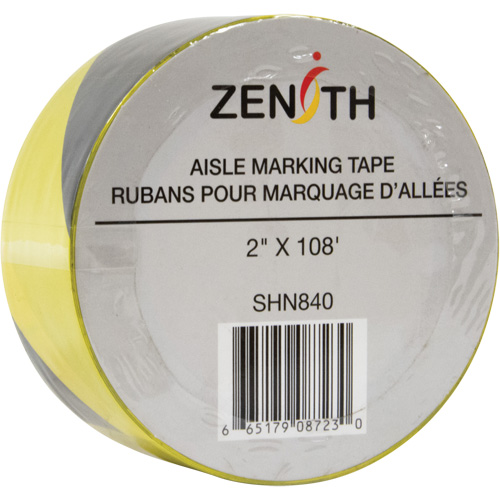 Aisle Marking Tape, 2" x 108', PVC, Black and Yellow Distribution Jean Lapalme