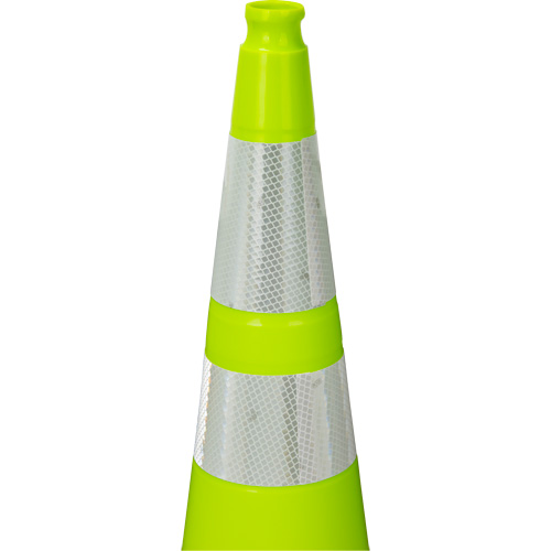 C&ocirc;ne de signalisation de premi&egrave;re qualit&eacute;, 36", Vert lime, Bande(s) r&eacute;fl&eacute;chissante(s) 4" & 6" Distribution Jean Lapalme