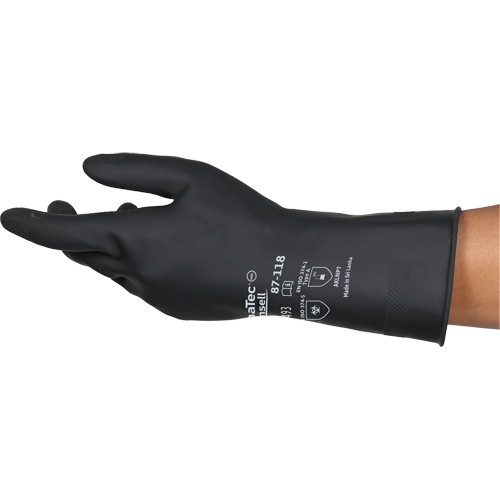 Gants r&eacute;sistants aux produits chimiques AlphaTec 87-118, Taille Petit/7, 12,6" lo, Latex de caoutchouc, Doublure en Coton, 31-mil Distribution Jean Lapalme