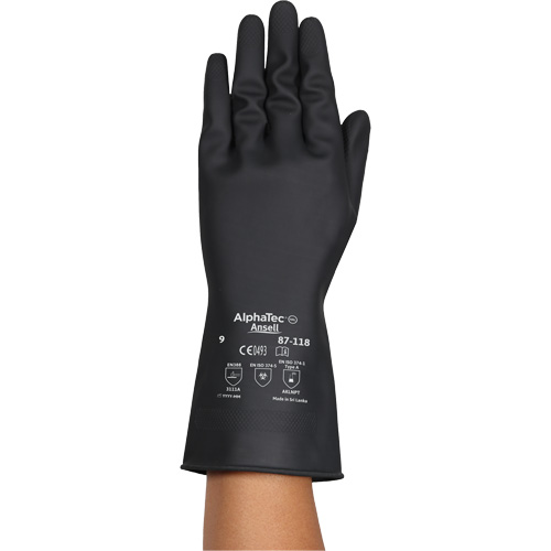 Gants r&eacute;sistants aux produits chimiques AlphaTec 87-118, Taille Petit/7, 12,6" lo, Latex de caoutchouc, Doublure en Coton, 31-mil Distribution Jean Lapalme