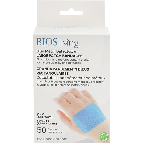Blue Large Patch Bandages, Rectangular/Square, 3", Fabric Metal Detectable, Sterile Distribution Jean Lapalme