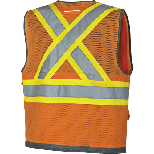 Veste de s&eacute;curit&eacute; pour arpenteur Pioneer avec fermeture &agrave; glissi&egrave;re et dos en maille, Orange haute visibilit&eacute;, Petit, Polyester Distribution Jean Lapalme