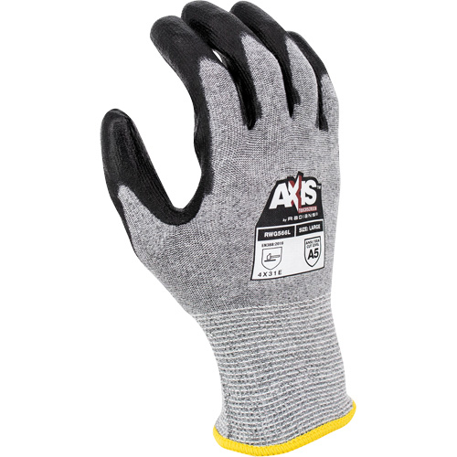 Gants de travail r&eacute;sistants &agrave; la coupe, compatibles avec &eacute;crans tactiles RWG566 AXIS, Taille T-petit, Calibre 18, Rev&ecirc;tement Polyur&eacute;thane, Enveloppe en Acier inoxydable/PEHP, ASTM ANSI niveau A5/EN 388 niveau E Distribution Jean Lapalme