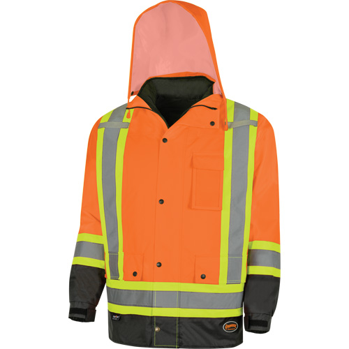 5056 Pioneer&reg; Yukon 7-in-1 Waterproof Winter Safety Parka, Polyester, Black/High Visibility Orange, X-Small Distribution Jean Lapalme