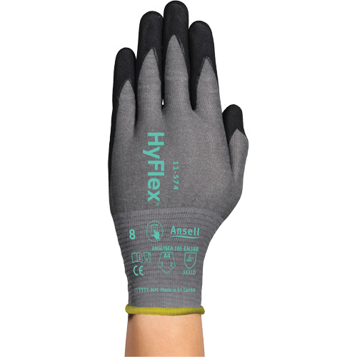 Gants r&eacute;sistants &agrave; la coupe HYFLEX 11-574, Taille 5/2T-petit, Calibre 21, Rev&ecirc;tement Mousse de nitrile, Enveloppe en Intercept, ASTM ANSI niveau A4/EN 388 niveau D Distribution Jean Lapalme