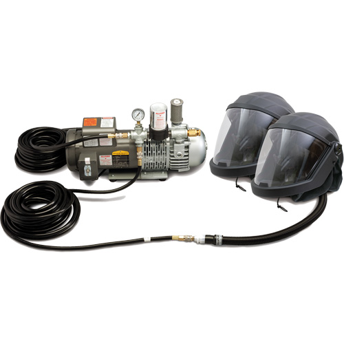 Syst&egrave;me de casque et de protection respiratoire &agrave; adduction d'air DEFENDER pour 2 travailleur Distribution Jean Lapalme