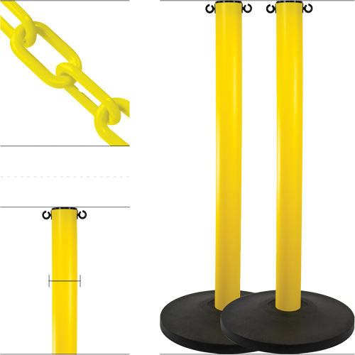 Industrial Stanchion Kit with Plastic Chain, 37" High, Yellow Distribution Jean Lapalme
