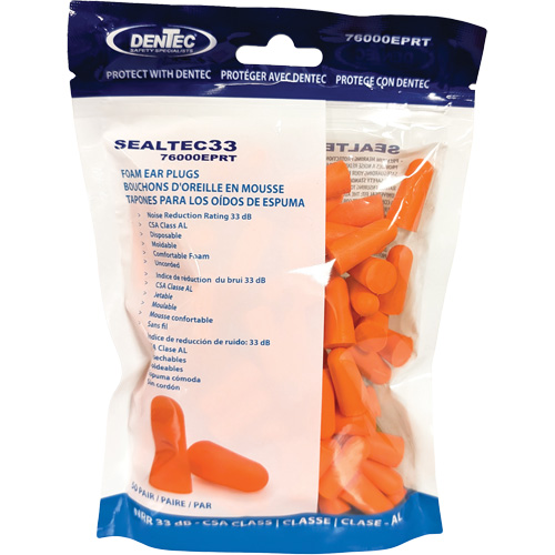 SEALTEC33 Orange Disposable Foam Earplugs, Bulk - Polybag Distribution Jean Lapalme